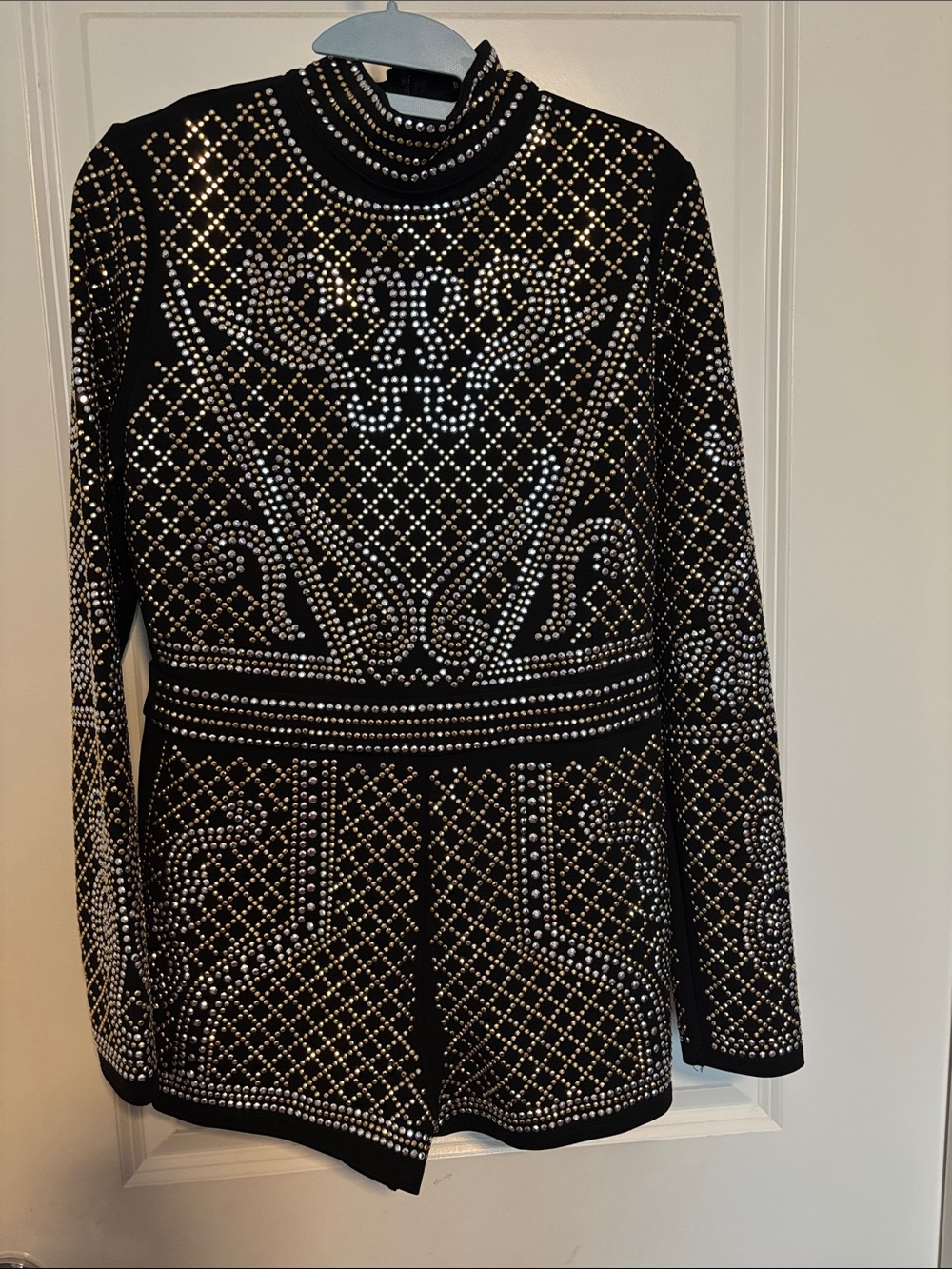 Banjul Black Long-Sleeve Embellished Romper with Silver and Gold Studs